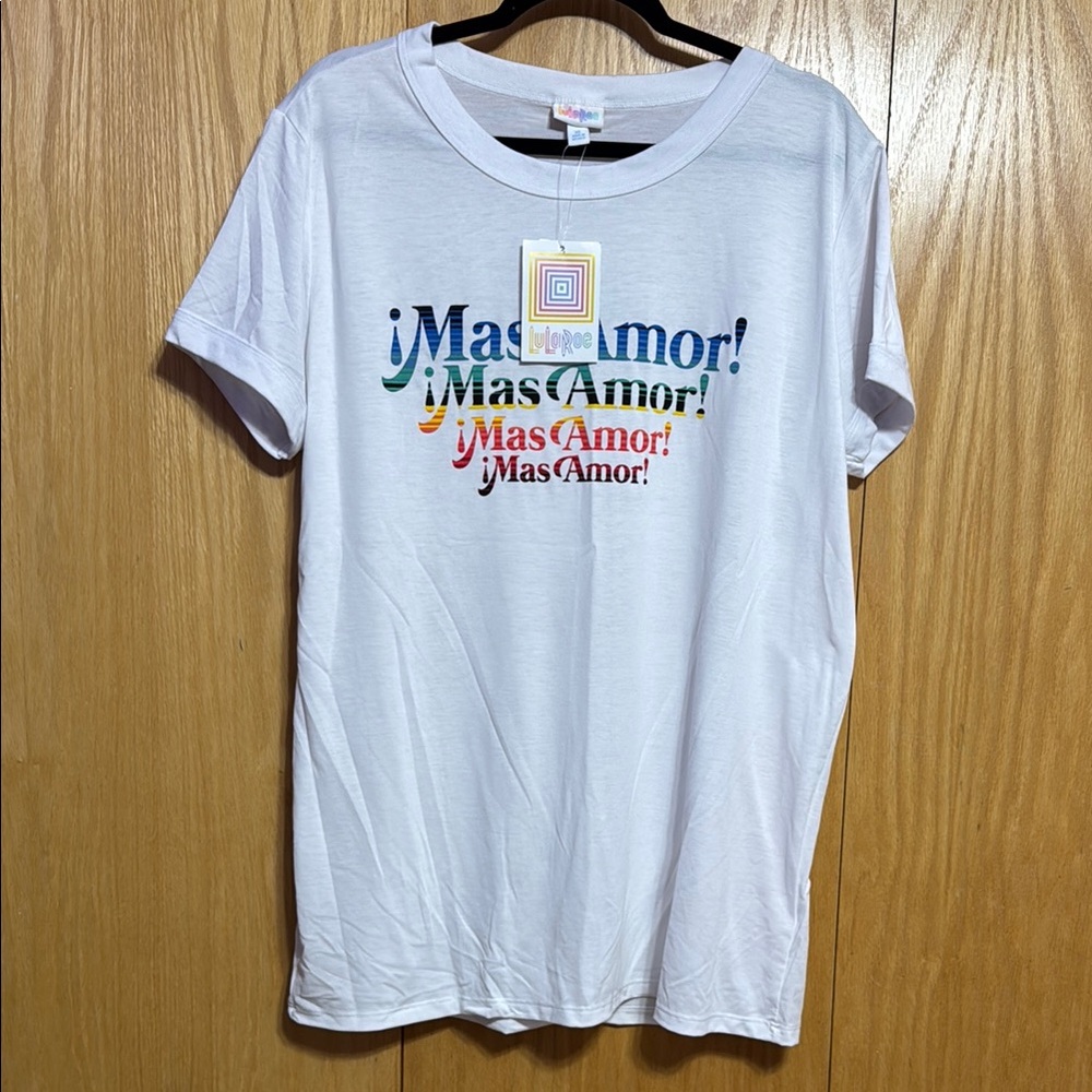 LuLaRoe White Graphic Liv T-Shirt with Colorful Print-XL